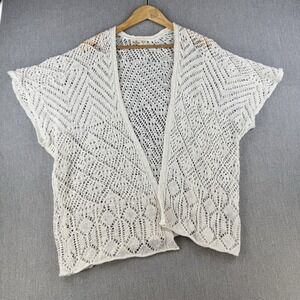 Hollister Cardigan Womens XS Cream Crochet Knit Open Boho Lightweight Oversized